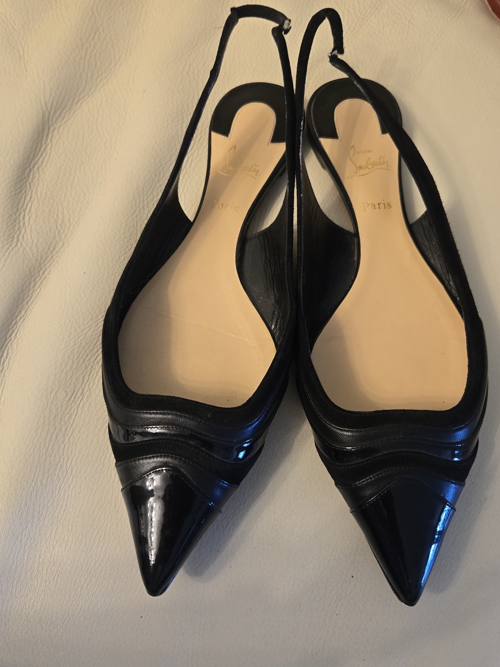 Christian Louboutin Women's Black Pointed Slingback Flats - Picture 6 of 15
